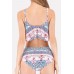 Blue Printed Lace Up Ruffles Cutout Padded Sexy Bikini