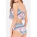 Blue Printed Lace Up Ruffles Cutout Padded Sexy Bikini