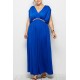 Blue V Neck Wrap Sleeveless Casual Maxi Plus Size Dress