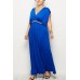 Blue V Neck Wrap Sleeveless Casual Maxi Plus Size Dress