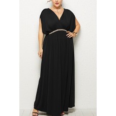 V Neck Wrap Sleeveless Casual Maxi Plus Size Dress