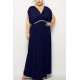 Dark-blue V Neck Wrap Sleeveless Casual Maxi Plus Size Dress