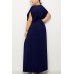 Dark-blue V Neck Wrap Sleeveless Casual Maxi Plus Size Dress