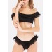 Ruffles Trim Off Shoulder Padded Thong Sexy Bikini