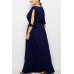 Dark-blue Boat Neck Slit Bat Sleeve Casual Plus Size Dress