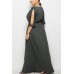 Dark-gray Boat Neck Slit Bat Sleeve Casual Plus Size Dress