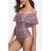 Red Chevron Print Ruffles Off Shoulder Sexy One Piece Swimsuit