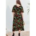 Leaf Print V Neck Tied Slit Hem Casual Plus Size Maxi Dress