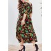 Leaf Print V Neck Tied Slit Hem Casual Plus Size Maxi Dress