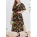 Leaf Print V Neck Tied Slit Hem Casual Plus Size Maxi Dress