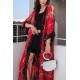 Red Boho Print Lace Crochet Casual Chiffon Cardigan Cover Up