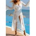 Lace Crochet Tied Flare Sleeve Open Front Casual Cover Up