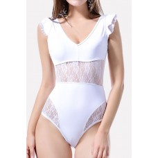 Lace Splicing Ruffles Trim Padded Sexy One Piece Swimsuit