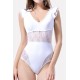 Lace Splicing Ruffles Trim Padded Sexy One Piece Swimsuit