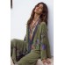 Army-Embroidery Floral Open Front Sexy Maxi Kimono Cover Up