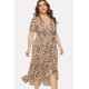 Leopard Ruffles Wrap Overlap Casual Plus Size Dress