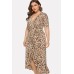 Leopard Ruffles Wrap Overlap Casual Plus Size Dress