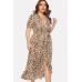 Leopard Ruffles Wrap Overlap Casual Plus Size Dress