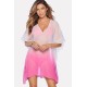 Hot-pink Ombre V Neck Casual Chiffon Beach Dress