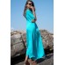 Jade-blue Button Up Drawstring Tassels Back Casual Beach Dress