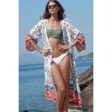 Multi Boho Tribal Print Long Casual Kimono Cardigan Cover Up