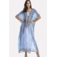 Light Blue Tribal Print Lace Up Maxi Slit Chiffon Boho Cover Up