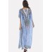 Light Blue Tribal Print Lace Up Maxi Slit Chiffon Boho Cover Up