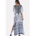 Gray Tribal Print Lace Up Maxi Slit Chiffon Boho Cover Up