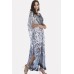 Gray Tribal Print Lace Up Maxi Slit Chiffon Boho Cover Up