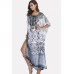 Gray Tribal Print Lace Up Maxi Slit Chiffon Boho Cover Up