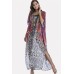 Purple Tribal Print Lace Up Maxi Slit Chiffon Boho Cover Up