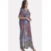 Blue Tribal Print Lace Up Maxi Slit Chiffon Boho Cover Up