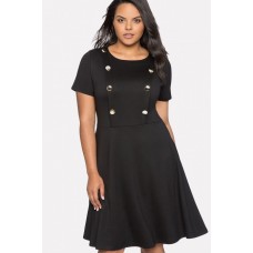 Round Neck Short Sleeve Button Casual Plus Size Dress