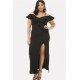 Spaghetti Straps Cold Shoulder Ruffles Slit Sexy Plus Size Dress