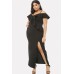 Spaghetti Straps Cold Shoulder Ruffles Slit Sexy Plus Size Dress