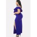 Blue Spaghetti Straps Cold Shoulder Ruffles Slit Sexy Plus Size Dress