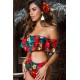 Red Floral Print Ruffles Off Shoulder Sexy Monokini Swimsuit