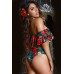 Red Floral Print Ruffles Off Shoulder Sexy Monokini Swimsuit