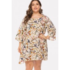 Chain Print Round Neck Casual Plus Size Dress