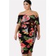 Floral Off Shoulder Ruffles Peplum Sexy Plus Size Bodycon Dress