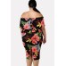 Floral Off Shoulder Ruffles Peplum Sexy Plus Size Bodycon Dress