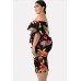 Floral Off Shoulder Ruffles Peplum Sexy Plus Size Bodycon Dress