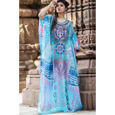 Blue Tribal Print Slit Side Casual Boho Dress Cover Up