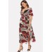 Red Leopard Chain Print Wrap Tied V Neck Casual Plus Size Dress