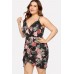 Floral Print Wrap V Neck Overlap Sexy Plus Size Dress