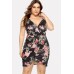 Floral Print Wrap V Neck Overlap Sexy Plus Size Dress