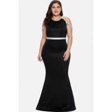 Contrast Strappy Sleeveless Sexy Plus Size Maxi Bodycon Dress