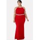 Red Contrast Strappy Sleeveless Sexy Plus Size Maxi Bodycon Dress