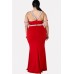 Red Contrast Strappy Sleeveless Sexy Plus Size Maxi Bodycon Dress