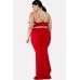 Red Contrast Strappy Sleeveless Sexy Plus Size Maxi Bodycon Dress